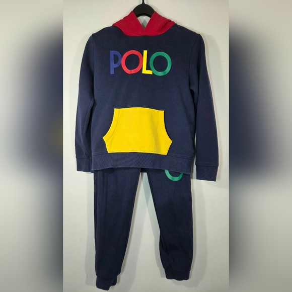 POLO RALPH LAUREN MULTICOLOR HOODIE AND SWEATPANTS SET. - Picture 1 of 6